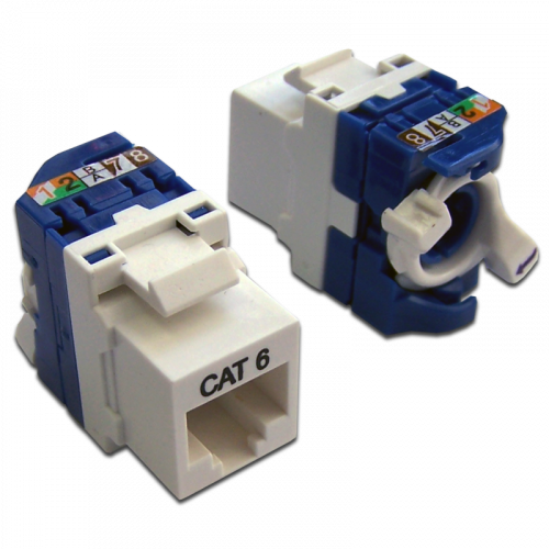 Keystone module for toolless termination, RJ-45, category 6, UTP, 180 degrees, white